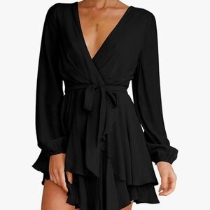 Black mini tie front dress
